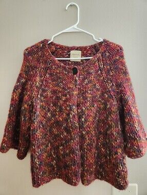 Relativity Multicolor Chunky Wool Knit Boxy Cardigan Cottage Core Fall Sz L